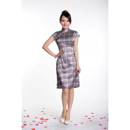 Silk-like Grey Check Qipao 2058-90 (SIze S) Clearance No Return / No Exchange