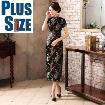 Dragon & Phoenix Brocade Black Cheongsam 1003-99 龍鳳織錦緞黑色長旗袍