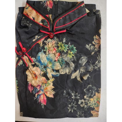 Vintage Fashionable Faux Silk Black Midi Cheongsam 1050-99 Vintage Fashionable Faux Silk Black Midi Cheongsam 1050-99